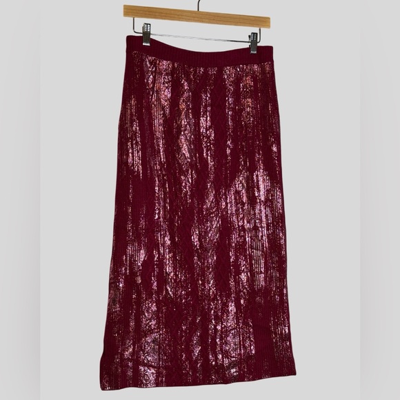 NWT Anthropologie Metallic Cable Knit Midi Skirt Plum Size Small - Picture 2 of 5